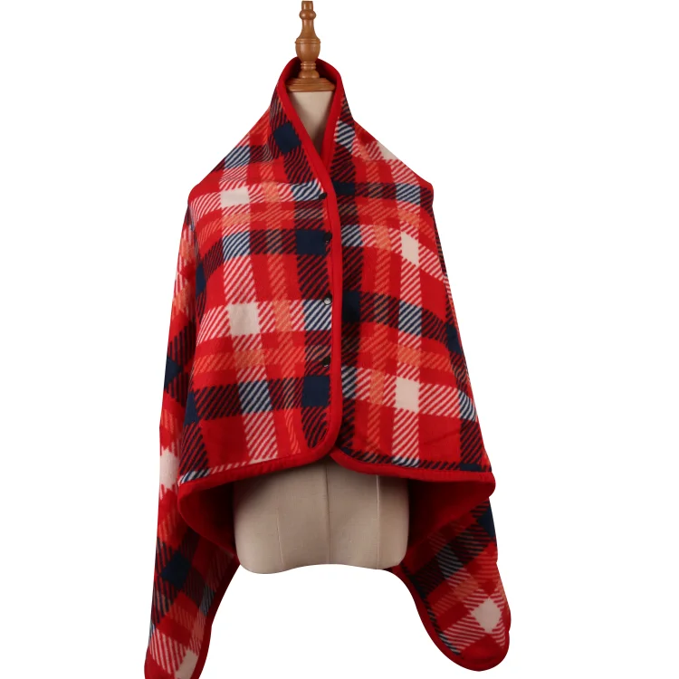 2024 Hot style Super Soft Polar Warm Plush Fleece Tippet Throw Wearable Blankets Plaid Shawl Blanket For Ladies