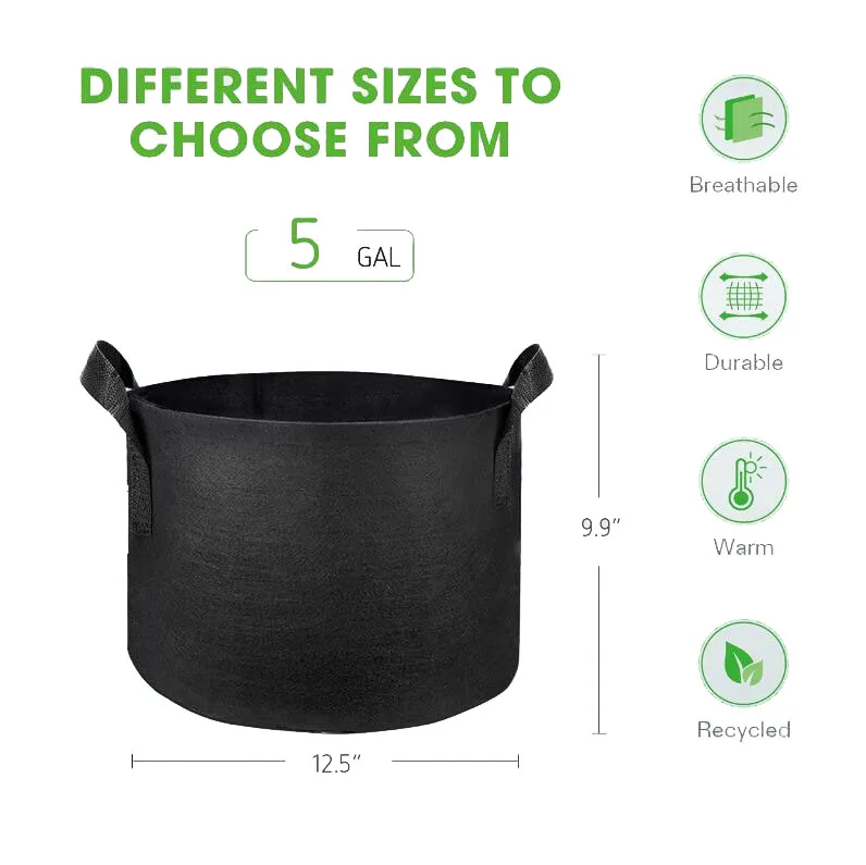 5-Gallon Plant Grow Bags Bundle Packing  Plant Fabric Pots Improved Drainage Aeration Fabric Pots with Handles