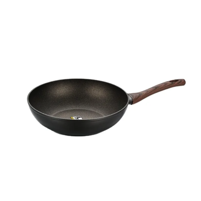 Кованый алюминиевый мраморный антипригарный вок с деревянной мягкой сенсорной ручкой для выпечки Индукционная сковорода