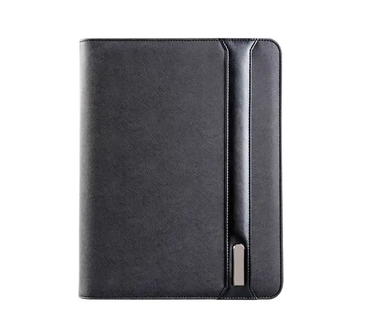
Factory Wholesale Gift Customized Logo A4 High Quality Zipper Pu Folder With Pen And Card Holdr Phone Stand Wireless Charging 