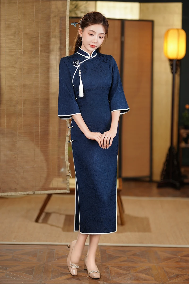 2024 Long Qipao Vestidso Vintage Mandarin Collar Evening Party Dress Girl Daily Evening Party Cheongsam