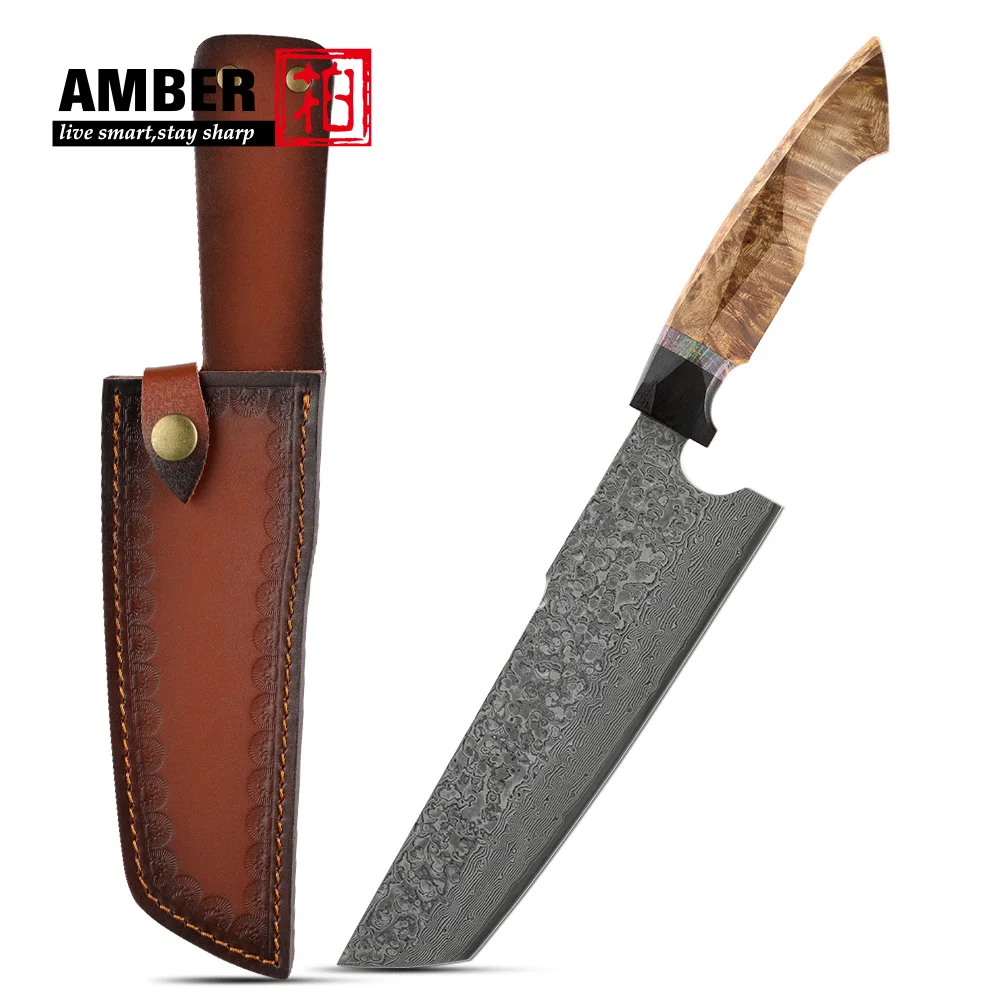 Unique Japanese style Damascus nakiri knife 67-layer acid-pickling Damascus hammer blade sycamore wood handle superior control