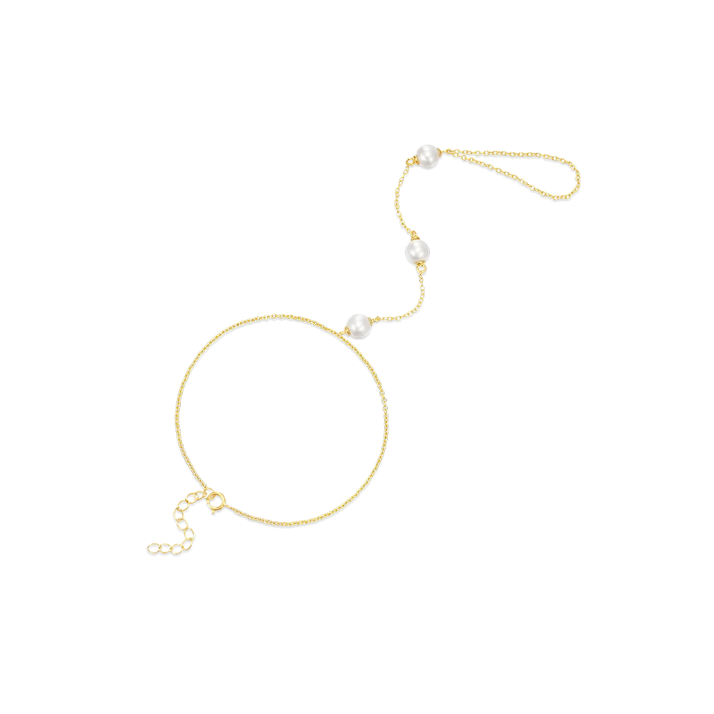 Wholesale 925 Silver Finger Chain Ring Slave Ring Pearl Beads Bracelets