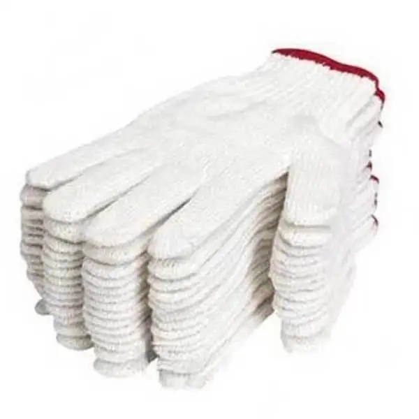 Natural red border white cotton gloves work gloves