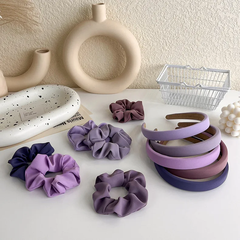 2022 Scrunchies Headband set Custom fabric hair hoop Girl fashion curly hair scrunchies accessories Soft sponge padded headbands