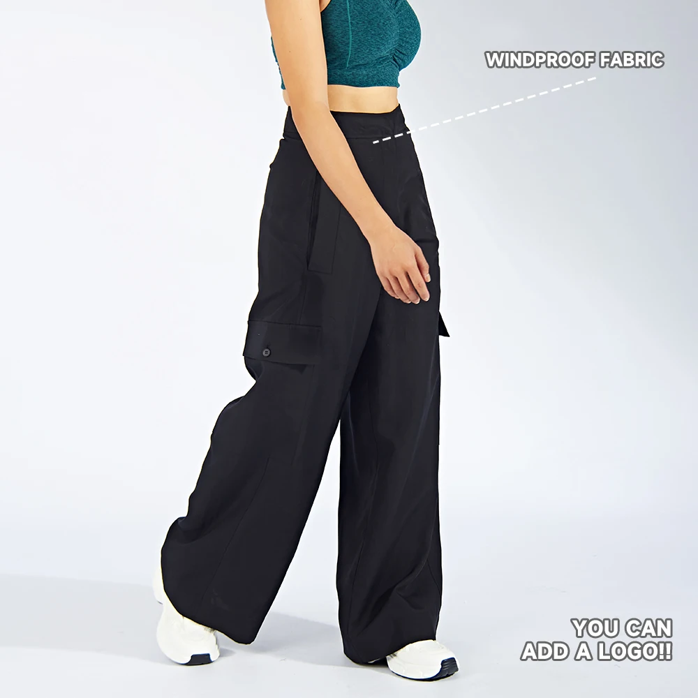 JIEJIN Wholesale Y2K Style Solid Casual Windbreaker Straigh Flare Track Pleated Wide Leg Pants With Pockets