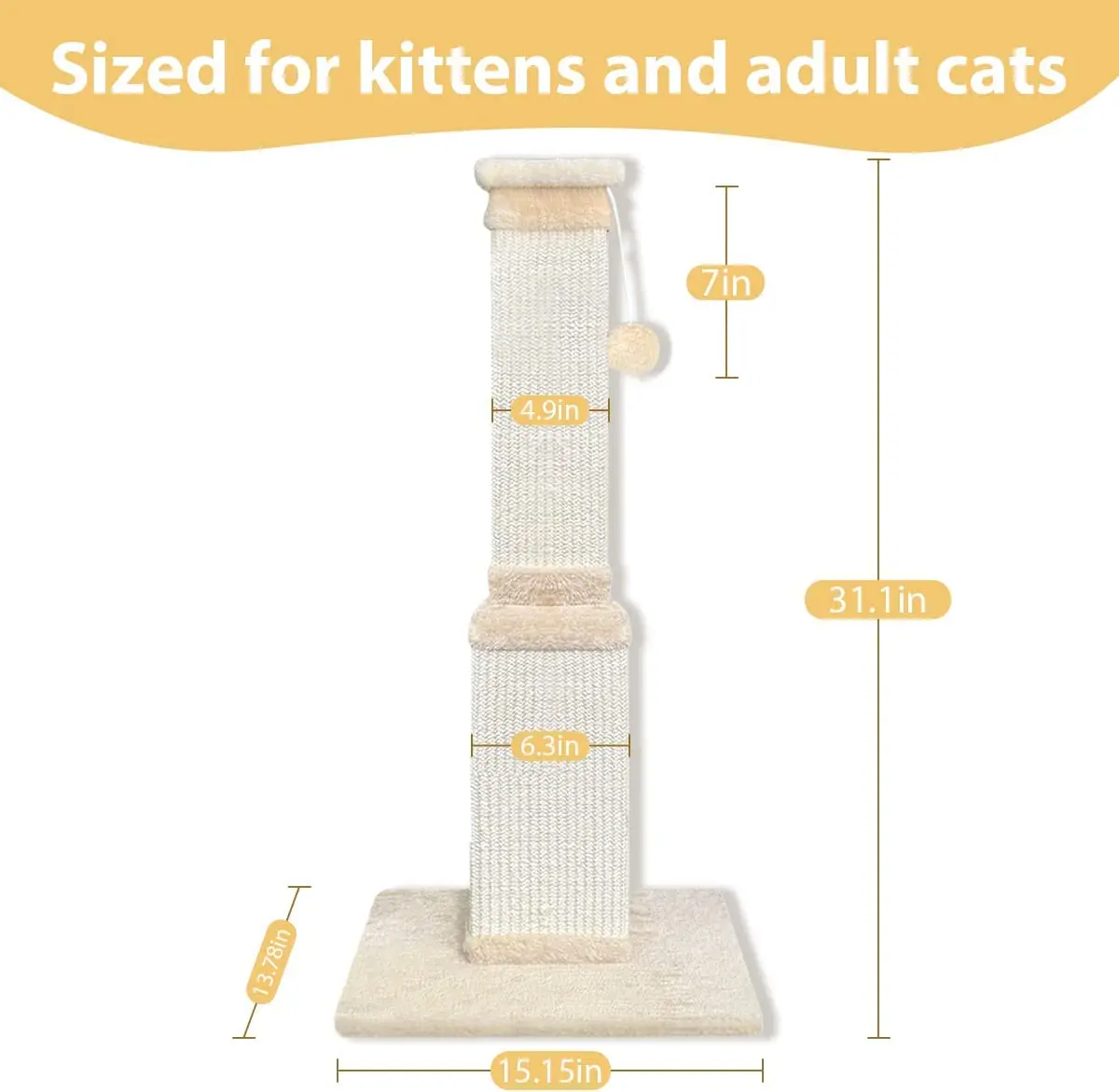 Cat Scratching Post, 32 Inch Large Cat Scratch Post for Cats and Kittens, Nature Sisal Modern Cat Scratcher for Indoor Cats