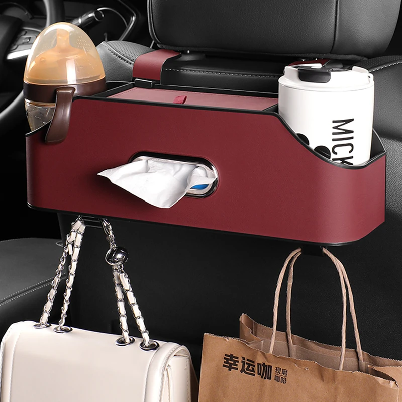 Auto Multi-functional Storage Car Back Seat Organizer with 2 Drink Cup Holder Tissue Box and Storage Box Hook