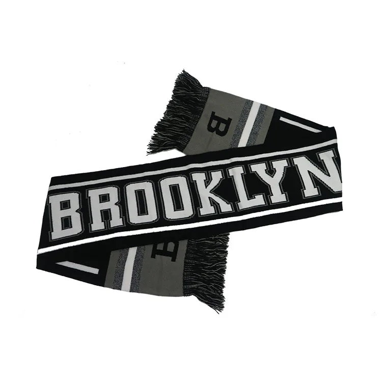 MOQ 20pcs customized manufacturer 100% cotton long sports team knitted style knitting scarves custom soccer knit scarf