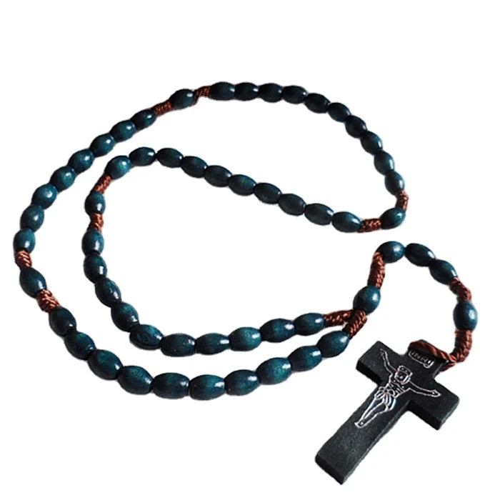 3 colors 8*6MM wood rosary necklace religious rope necklace hand knit rosary made of oval bead rosary
