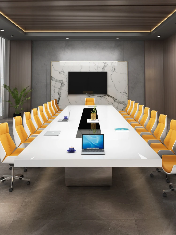 Большой офисный стол для конференций длинный простой современный прямоугольный конференц-зала с белой краской и стул
