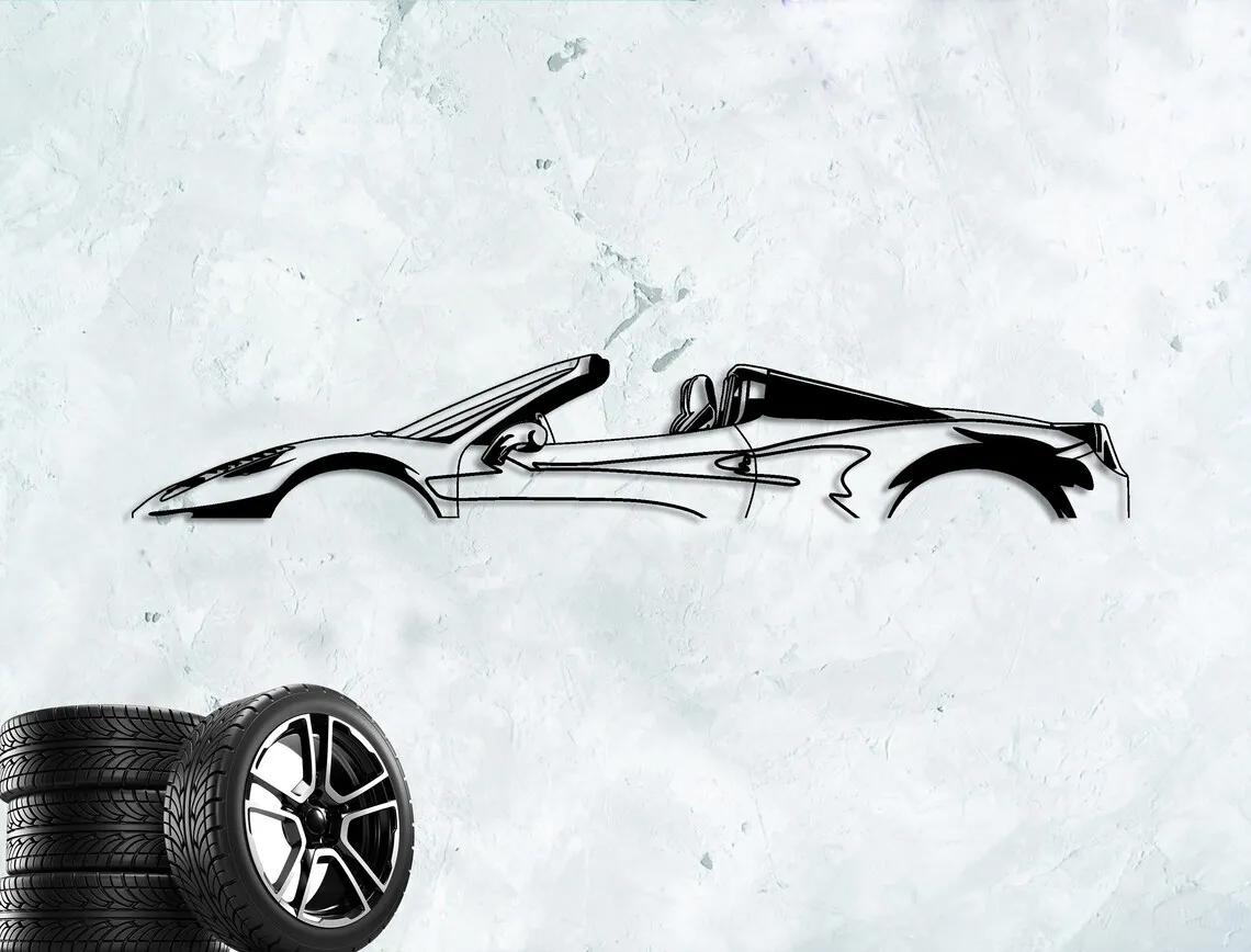 Model Cars & Spider Silhouette Metal Wall Art Italian Sports Car Decor for Racing Garage