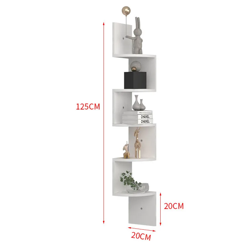 Corner Shelf Unit Wall Mount 5 Tier Wood Floating Shelves, Easy-to-Assemble Tiered Wall Storage, Wall Organizer for Bedroom