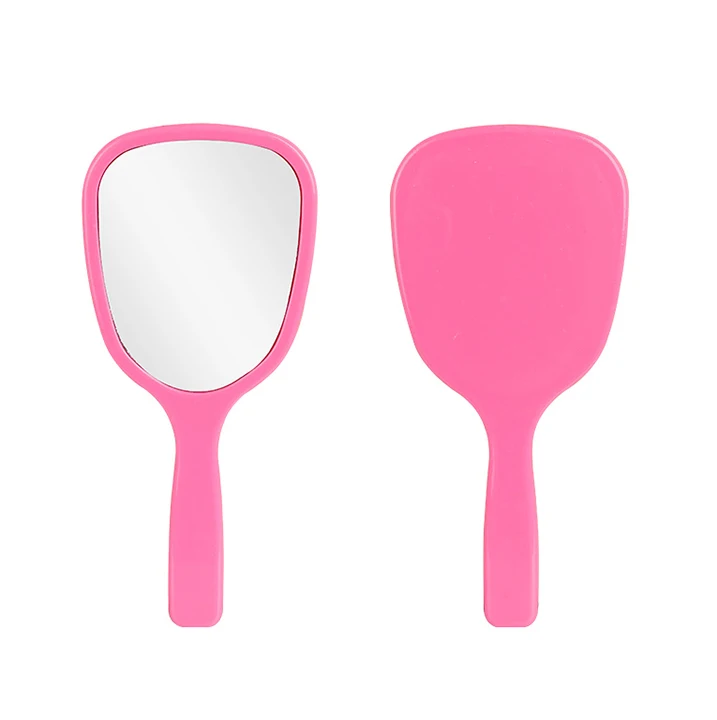 wholesale custom portable small handheld makeup mirror pink framed hand cosmetic mirror with private label for travel