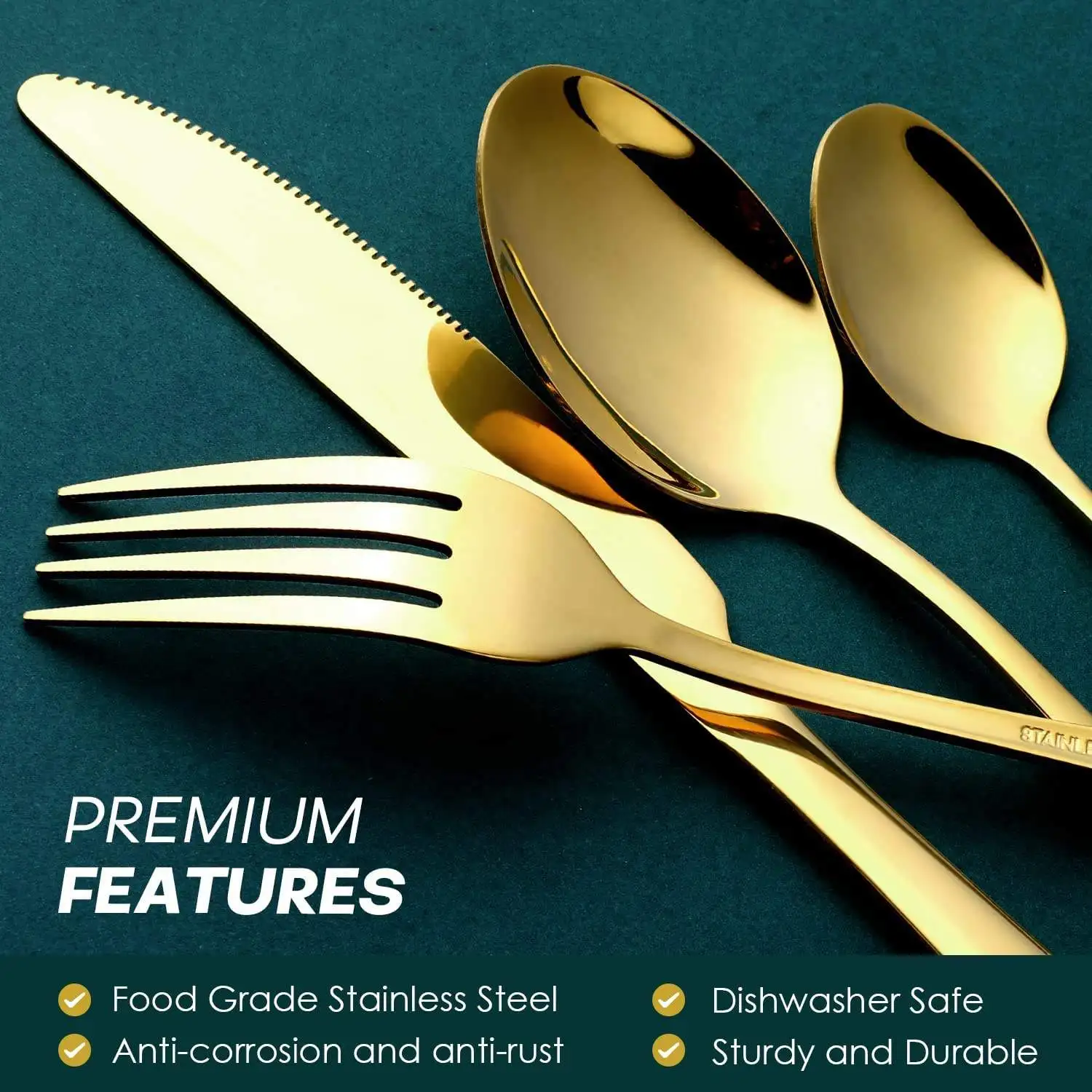 Luxury 24Pcs Home Flatware 1010 Gold Forks Spoons Stainless Steel Cutlery Sets with Box Case