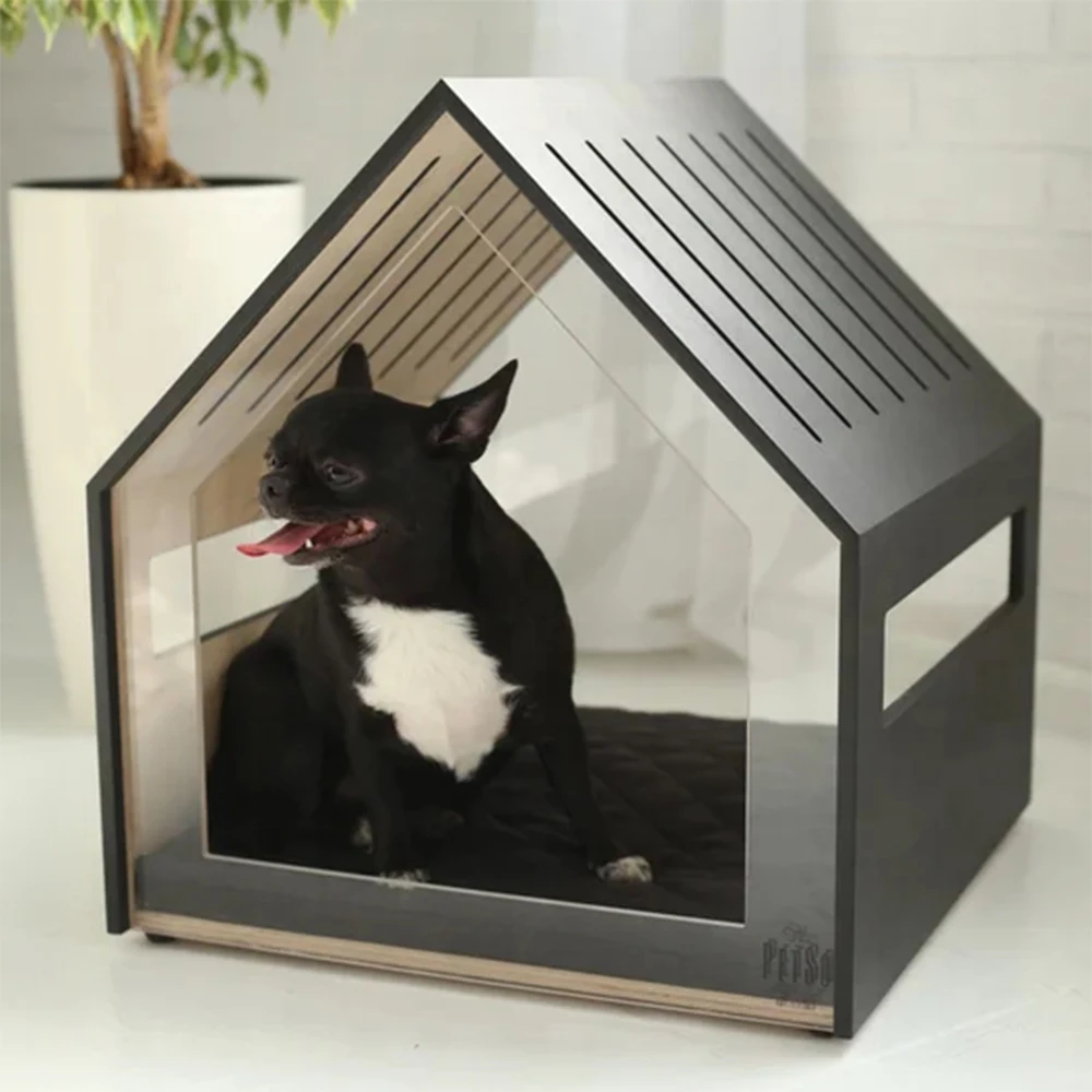 Cozy Wooden Design Pet Cat Dog House Modern Furniture With Transparent Sides Dog Bed Indoor Dog House Kennel Crate Pet