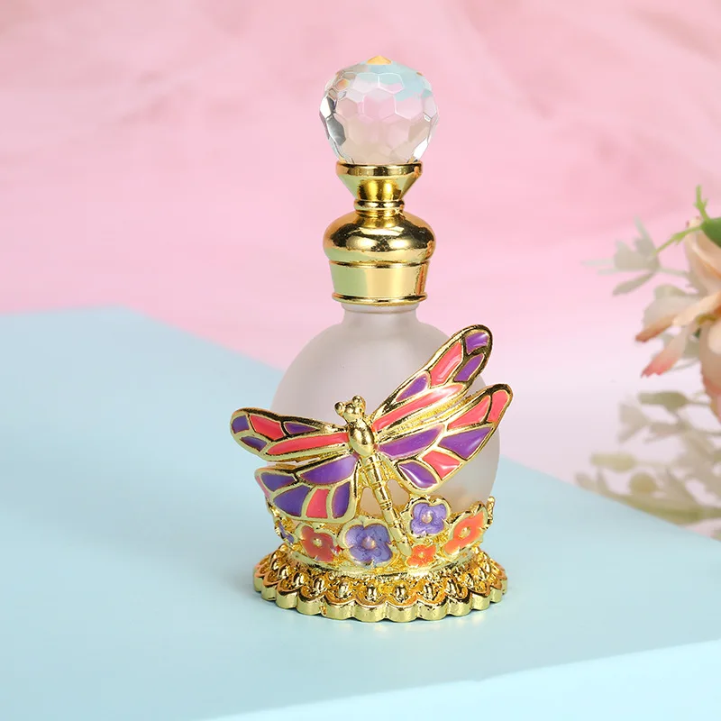 Glass bottle manufacturer 15ml Enamel dragonfly handmade metal alloy perfume fragrance bottles from Dubai