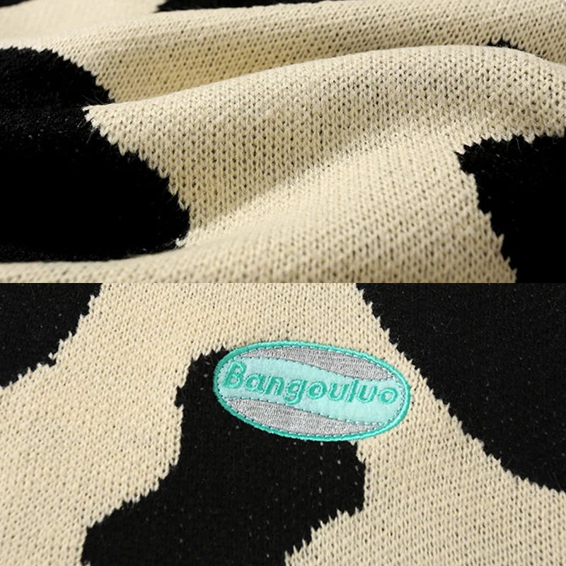 AW 2022 oversized desgin cow jacquard knitted pattern round neck casual pullover sweater