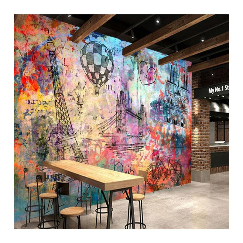 American Wall Mural Self-adhesive 3D Photo Wallpaper Urban Street Wall Mural Graffiti