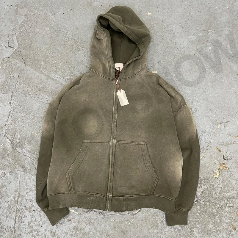 Topshow Streetwear Hoodie Cotton French Terry Acid Wash Vintage Custom Logo Oversized Stone Wash Sun Faded Distressed Hoodies