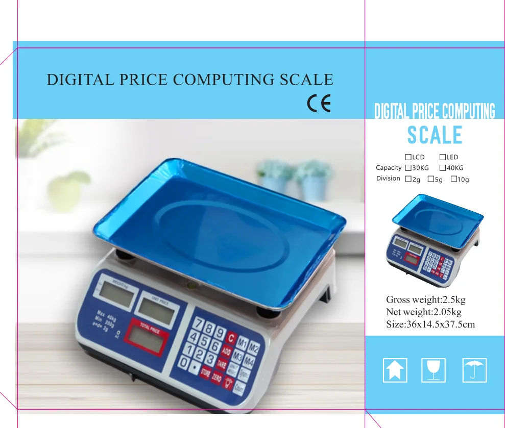 Wholesale 40kg Digital Price Computing Weighing Scale, 2g Accuracy, Rechargeable Tabletop Model