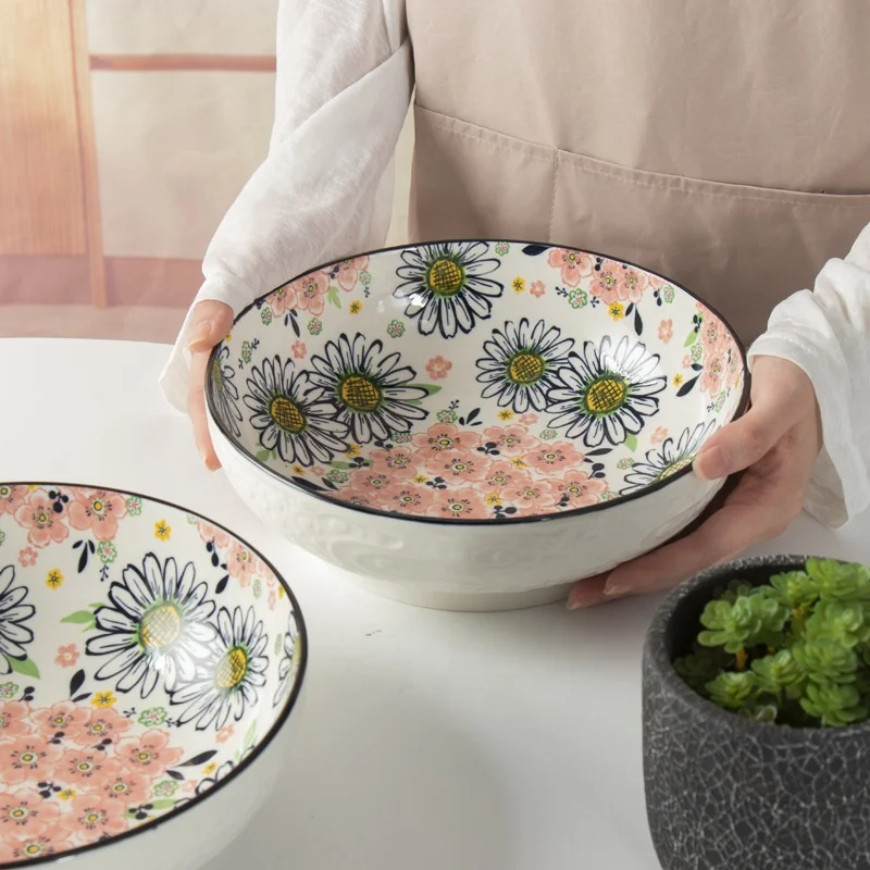 9inch Ceramic Big Soup Deep Bowl for Kitchen Direct Supplier Wholesale Ceramic Salad Mixing Bowls