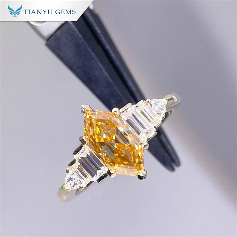 Tianyu gems 925 silver white gold plated champagne color moissanite women ring