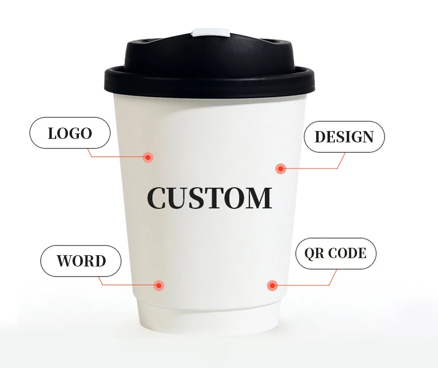 Limonpack Customize 8oz 10oz cold/hot drink disposable eco friendly compostable pla coated double wall coffee cups with lid
