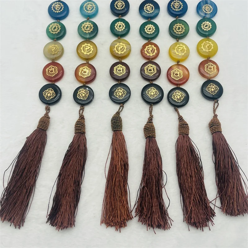 Wholesale Natural Agate Jade Car Hanging Handmade 7 Chakra Gemstone Crystal Tumbled Stone With Evil Eye For Car Decoration