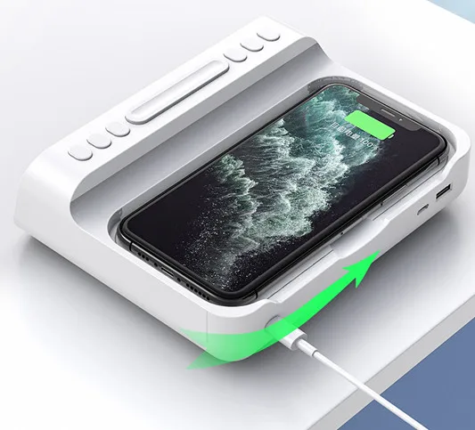 Hot Sell Multi-function 15W Wireless Charger Stations Multiple Devices 15W USB-A Type-C Charger Adapter With Alarm Clock Display