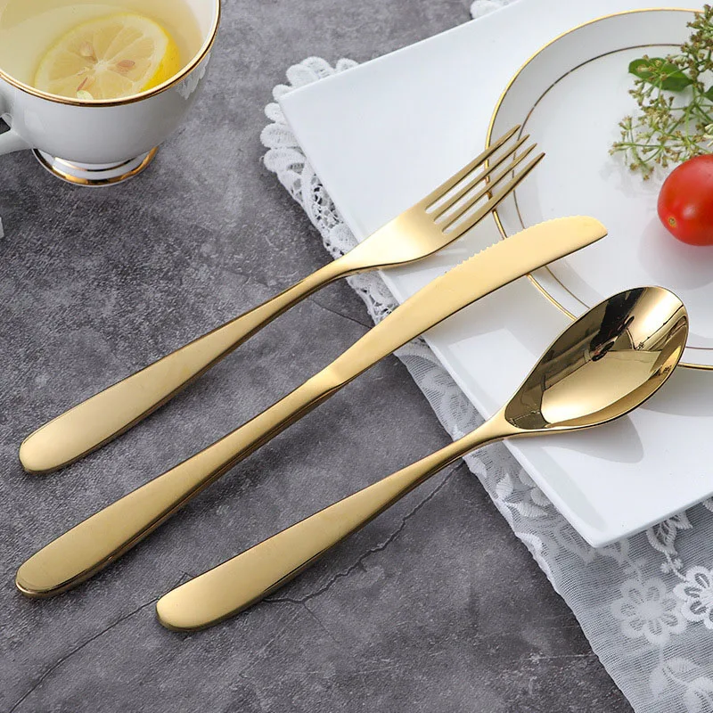18/10 stainless steel royal wedding golden spoons forks knives gold cutlery set