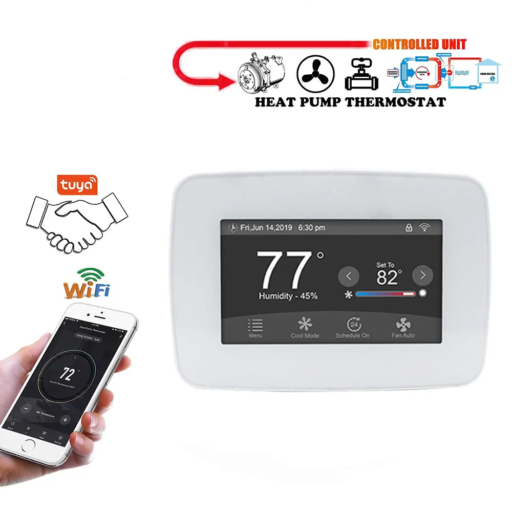HVAC Multi Stage Smart Home Programmable Thermostat 24Vac TUYA Smart Wifi Thermostat for Usa