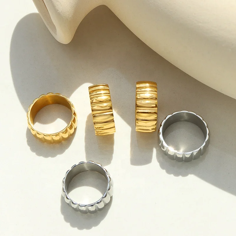 Modern Design Screw Stripe Multi Size Stainless Steel Rings Drop shipping