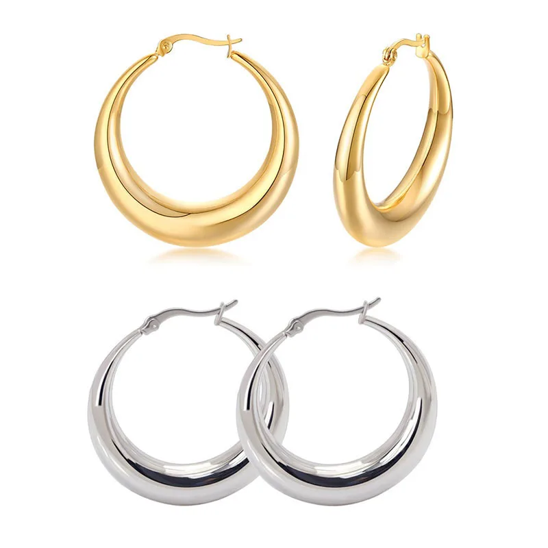 Small Steel Material Gold Plated Circle Hoop Earrings