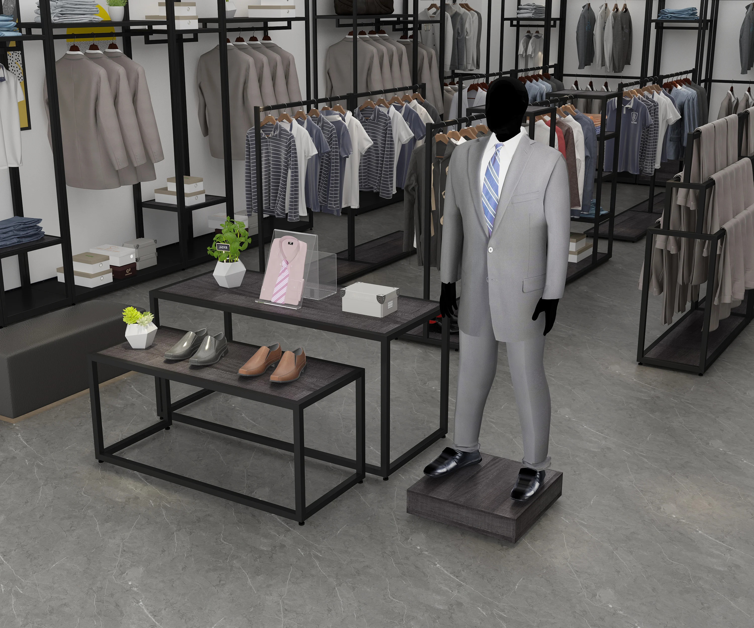 Modern Simple Industrial Metal Clothes Garment Racks Pipe Double Hanging Rods Black Clothing Rack Boutique Display