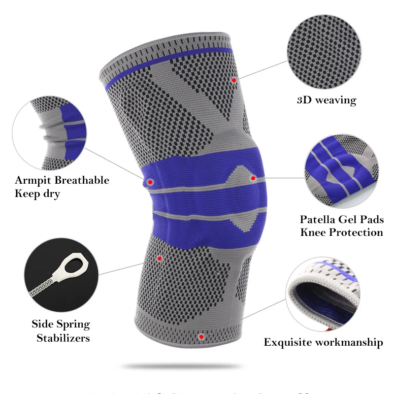 
Nylon 3D knitted Knee Lateral Brace Patella Protector Silicone Spring Knee Pads Sports Compression Sleeve Knee Support 