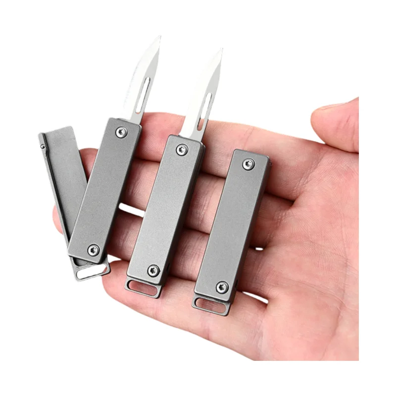 Titanium Mini Folding Stainless Steel Blade Utility Small Key chain Cutter Gift knife for Daily Life