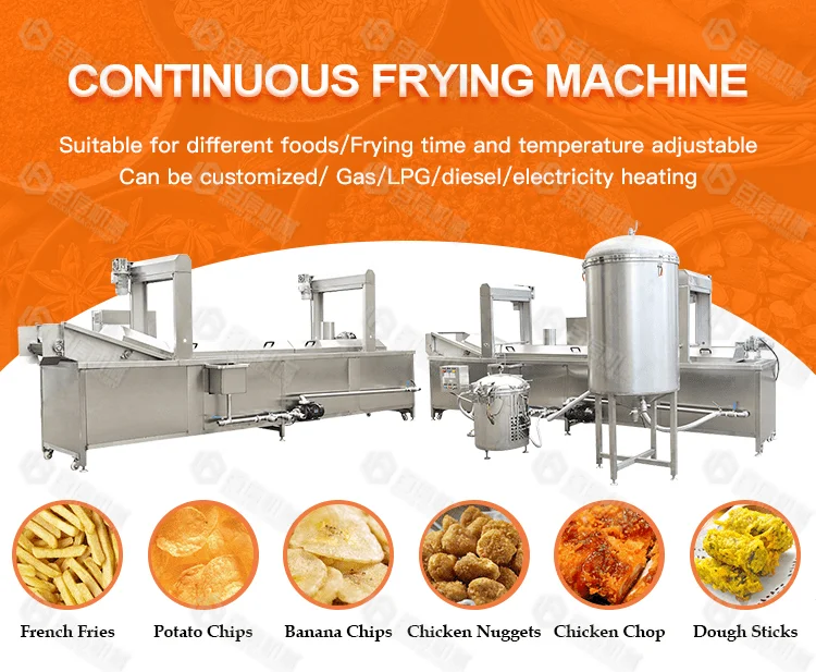 Commercial Auto Cassava Potato French Fries Onion Plantain Banana Chips Frying Machine Industrial Continuous Deep Fryer Machine
