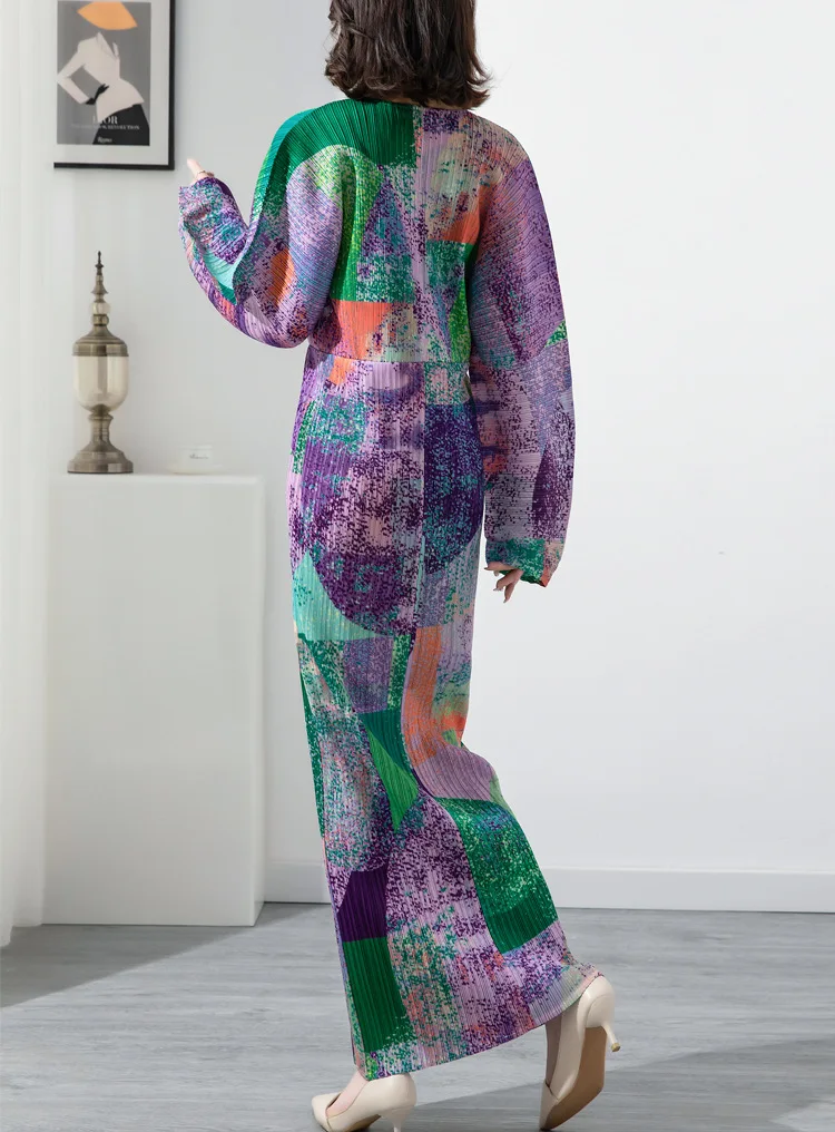 New Arrival Vintage Pleated One Piece Long Sleeve Midi Dress 2022 Dubai Abaya Women Muslim Long Dress