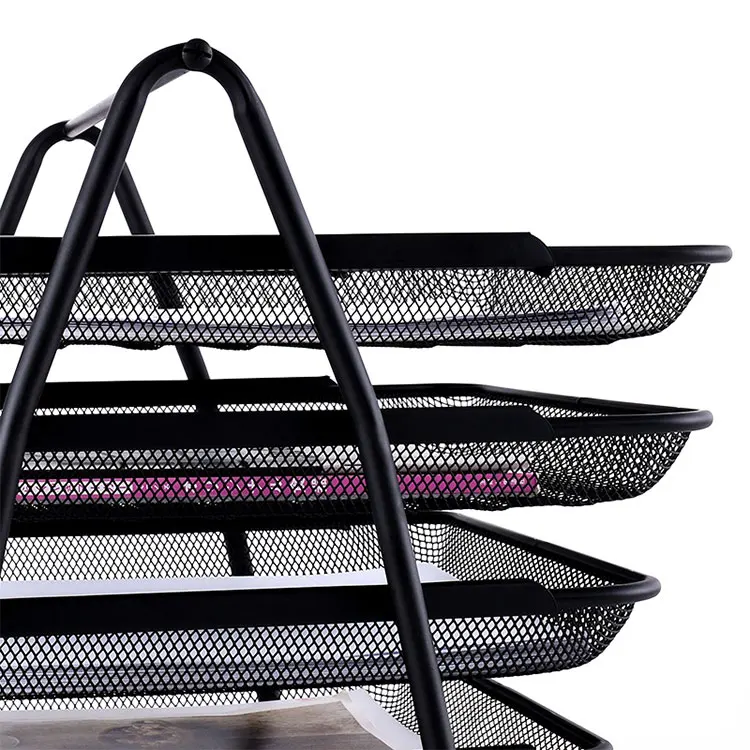 2022 New Black Metal Mesh Organizer Multi-layer Storage Rack Office Desktop Organizer With 4sliding Trays