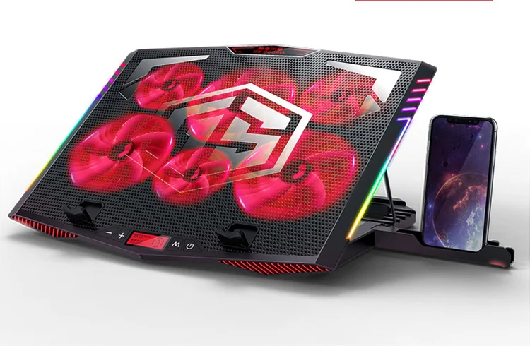 Popular PC Notebook Cooler with 6 Quiet Fans Adjustable Height Laptop Cooler Stand with Phone Holder