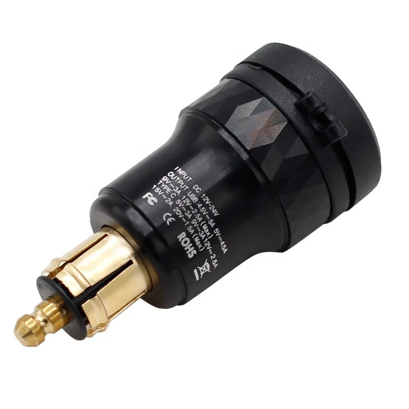 Waterproof 12V/24V  Din Hella Plug to Quick Charge 3.0 USB Charger and Type C Power Delivery Adapter for BMW Motorcycle