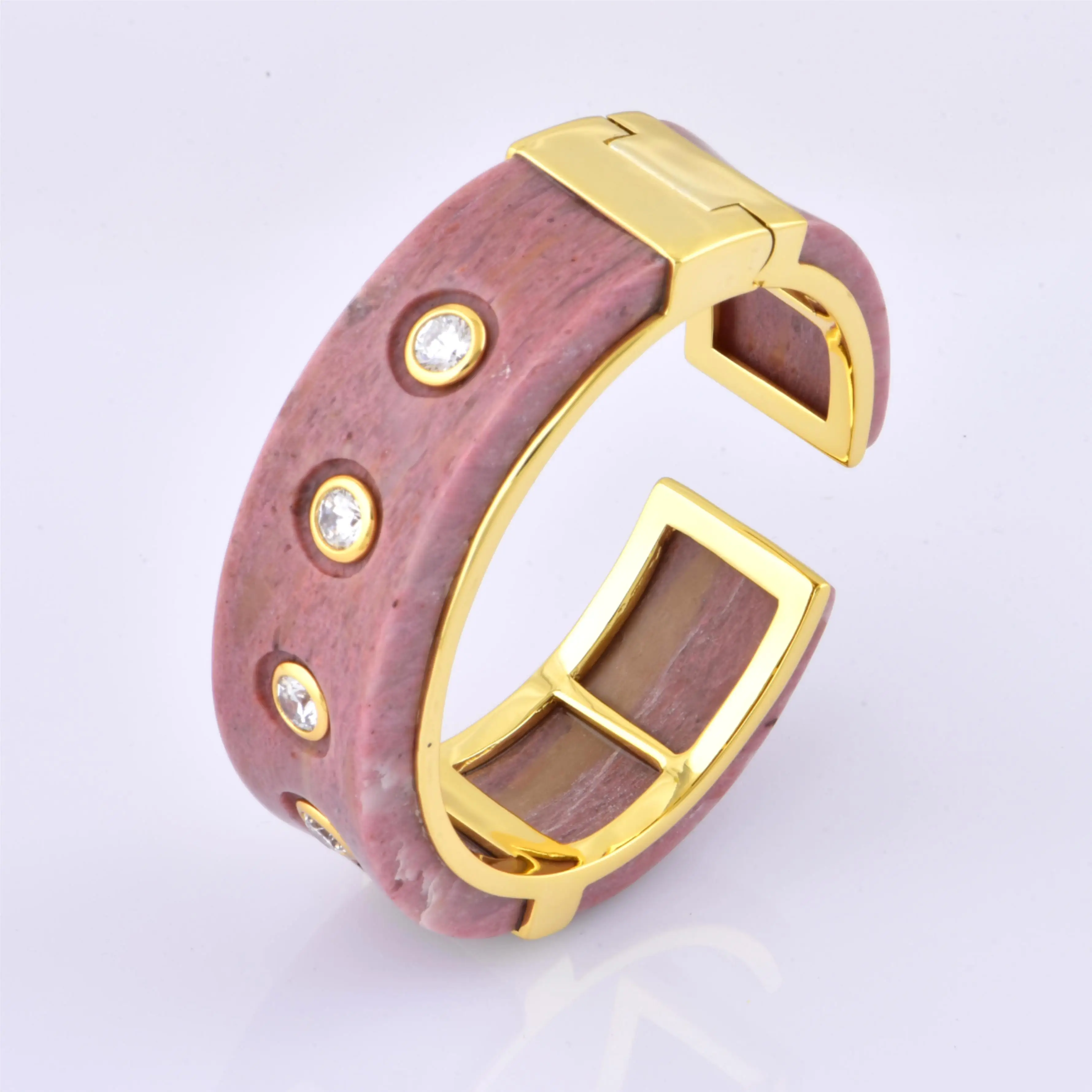 ChinChin Bangles Copper Jewelry Women 18k Gold Plated Brass Rhodonite With CZ Zircon Adjustable Cuff Banglen Jewelry