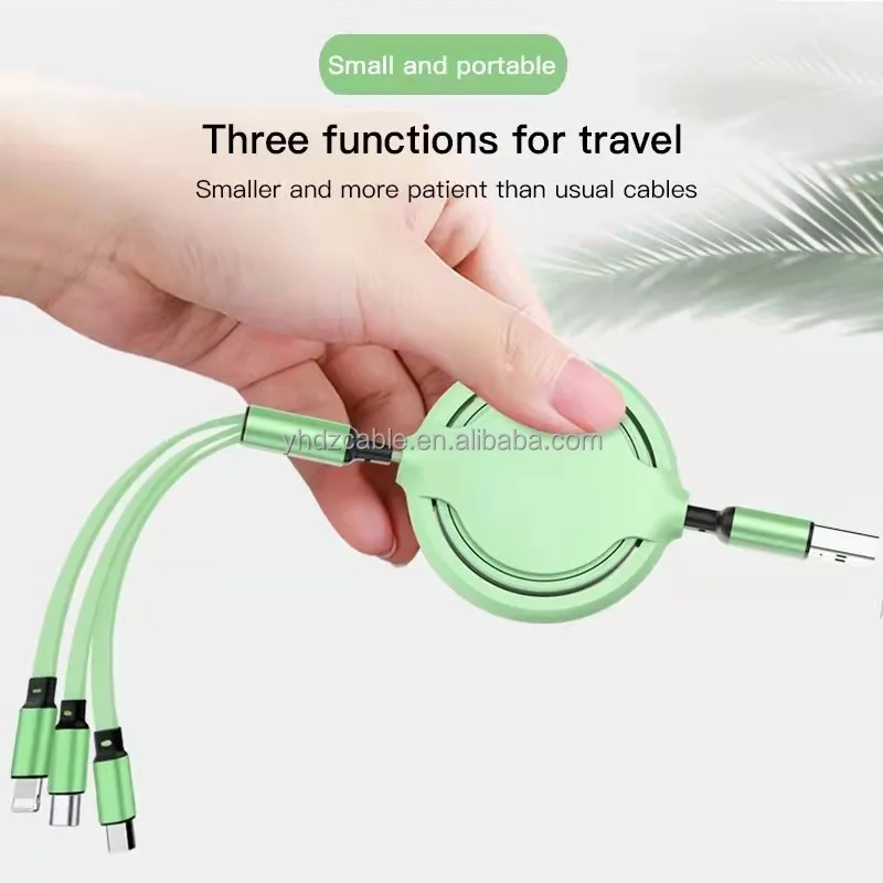 One drag three telescopic data cable three in one charging cable 3A Liquid Silicone  for Huawei type-c for iphone USB cable