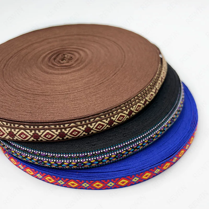 REWIN Cloth Decoration DIY 1cm Floral Embroidery Ribbon Strap Trim 10mm Wide Ethic Rhombus Woven Jacquard Ribbon Webbing