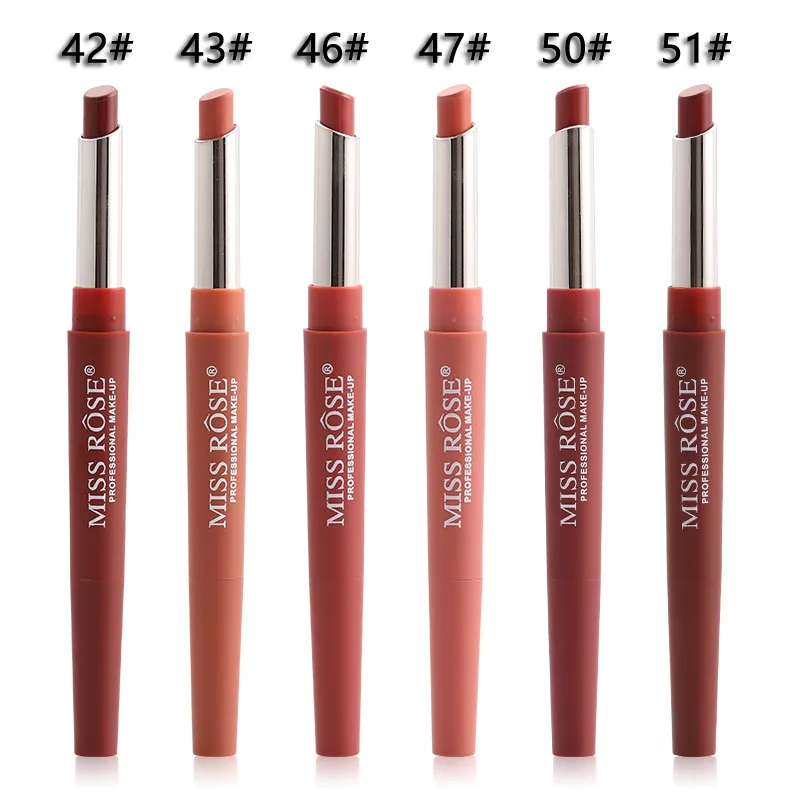 STKHA2 High pigment matte organic vegan 2 in 1 lipstick and lip liner wholesale Chinese MISS ROSE Lipstck with lipstick lipliner