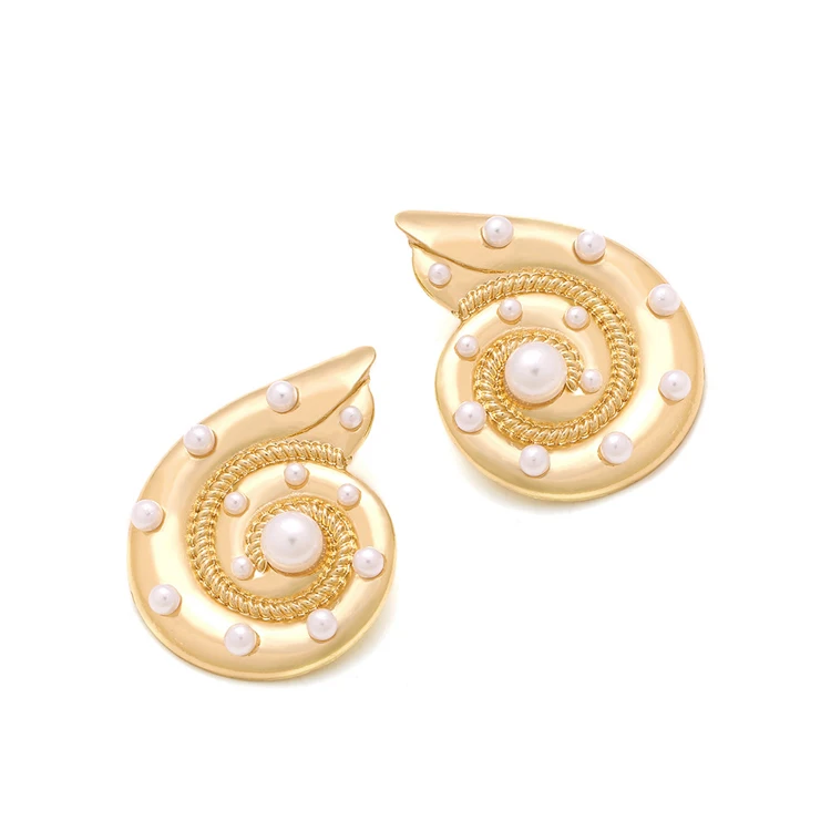 Summer beach vacation style marine animal earrings wholesale alloy Pearl conch earrings for women