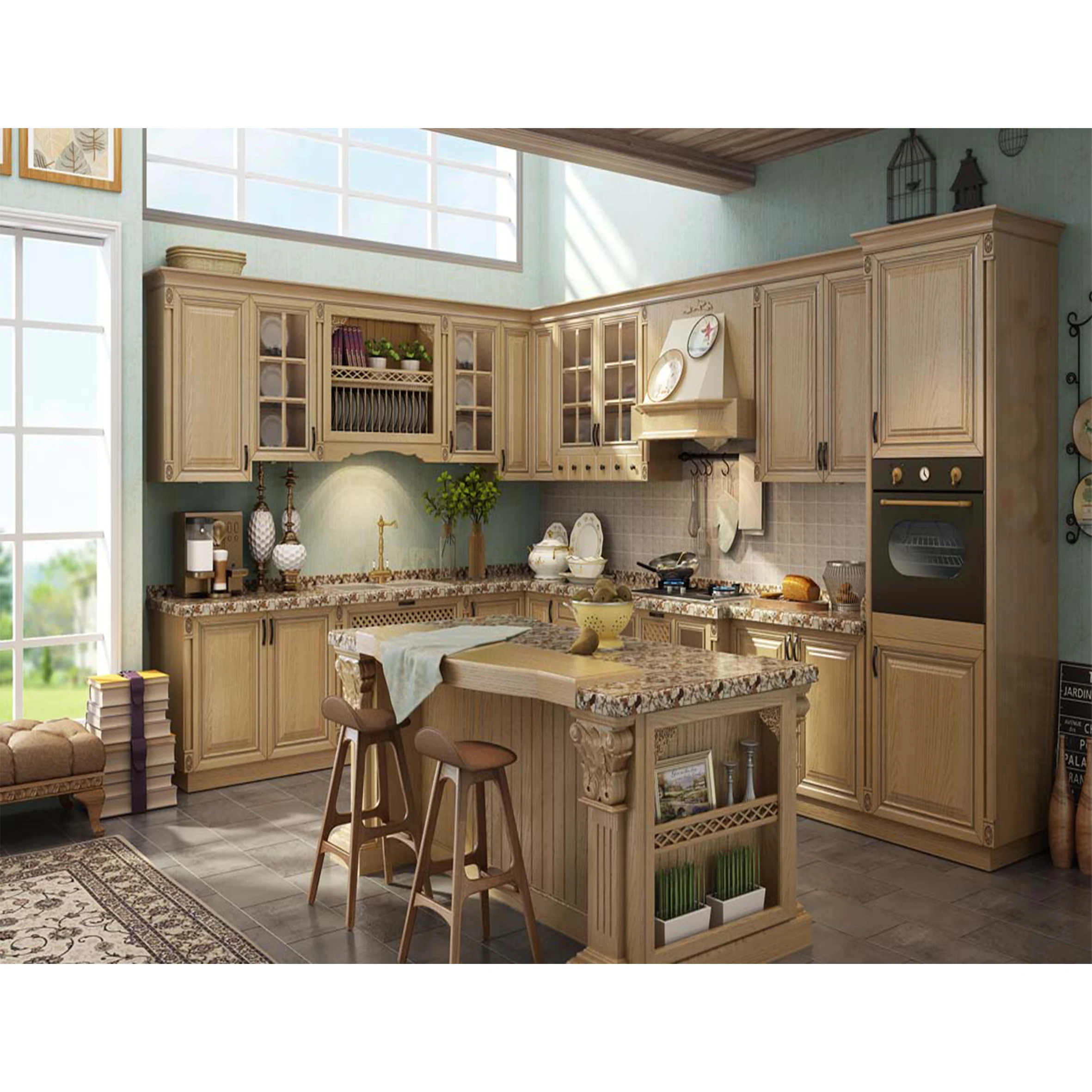 Classic Style Movable PVC Membrane modular Kitchen Cabinets Quality Products Ready Made PVC Membrane Kitchen Cabinets