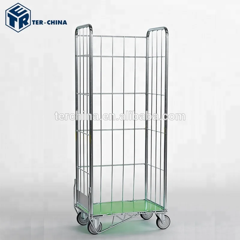 China Supermarket or Laundry Roll Container, Foldable Roll Cage Trolley