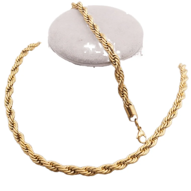 Fashion Jewelry Unisex Gold Plated Stainless Steel Twist Necklace Bracelet Sets Cute Style for Wedding Party Engagement Gift